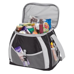 21 Litre cooler bag, features: leakproof fully insulated PEVA lining, Mesh side pocket, adjustable shoulder strap, mesh front pocket, rubber carry handle, 420D polyester exterior