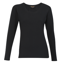 Long Sleeve tee specifically for ladies, Garment features include enhanced fit and neckline, double top-stitched hem and sleeves for durability. Available in four colourways. 220g Cotton Lycra double knit fabric. Stretch for comfort and flattering fit.