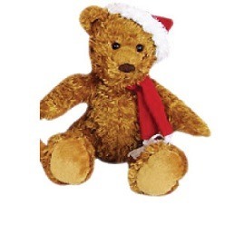 Teddy bear with a Christmas hat and a Christmas scarf. Teddy is 28cm.