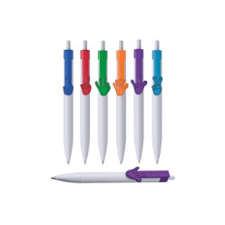 Plastic ball pen with a 2D hand shaped clip / each pen has a different hand shape