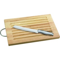 2pc rubber wood bread board with stainless steel bread knife