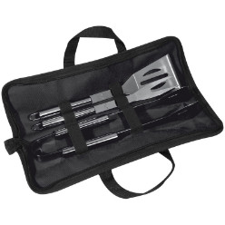 3 piece braai set with braai tong, spartula and fork - all made of stainless steel in a zipper carry case 