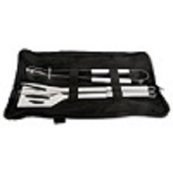 3-Pice stainless steel braai set includes spatula, tongs and fork, includes carry bag