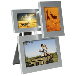 3 in 1 Aluminium Photo Frame, Brushed Aluminium Frame, Holds 6cm x 9cm Photo, Plastic Easel Back, Holds 10cm x 15cm photo, Holds 7cm x 10cm photo.