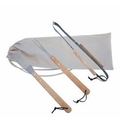 3PC stainless steel and wood braai set including canvas drawstring bag
