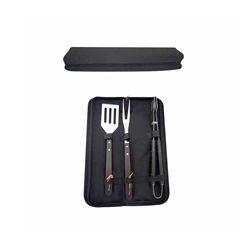 3PC stainless steel and wood braai set in black zip around case