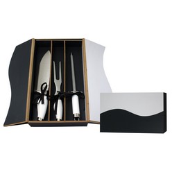 3pc stainless steel and white ying yang carving set in black and white presentation box