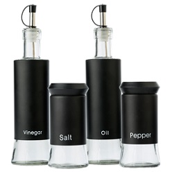 Glass, tin, 300ml glass oil & vinegar holder, 150ml salt and pepper holders