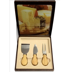 4 pc Cheese knife set with glass cheese board in gift box