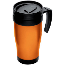 400ml Plastic double walled thermal travel mug with a sliding spill proof cover