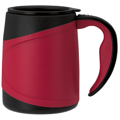 Coffee mug with sipper lid, microwave and dishwasher safe, soft grip handle, 2-tone colour design, PBA free