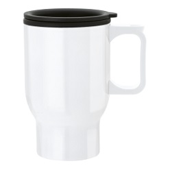 475ml Double Wall Polypropylene Thermal Mug with slider lid and contoured grip handle, BPA free