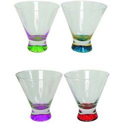 4pc Coctail glases with coloured bases in gift box (40x10.5x9cm box)