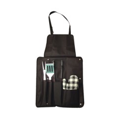 Ensure you always have your braai tools on hand with this convenient and attractive apron braai set that folds up into a nifty carry bag. This set includes tongs, fork, spatula which each have a stylish wooden handle for a comfortable grip, and an oven glove.