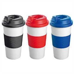 500ml plastic mug with silicone anti-burn grip and a matching lid