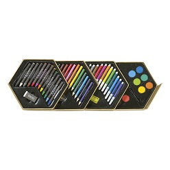 56 piece art set, supplied in a hexagon shapes presentation box