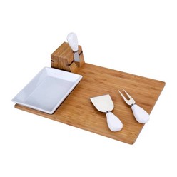 5pc bamboo and ceramic cheese board set in eco box