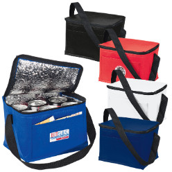 Non-woven 6 can cooler with front storage compartment.