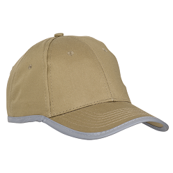 Structured 6 panel, Pre-curved peak, Velcro closure, Cotton twill fabric, Reflective binding