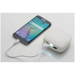6000mAh Plastic power bank with 2 USB ports - charge 2 devices at the same time! Includes charger lead.