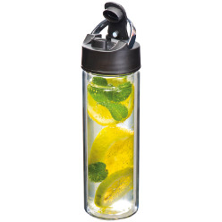 600ml Glass double walled drinking bottle with a sieve and carry loop