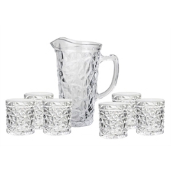 7 Pc ice pattern jug set with 6 matching glasses