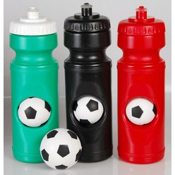 A 750ml Sportec 2 bottle with soccer stress ball that is available in various colours that can be customised with Pad printing with your logo and other methods.