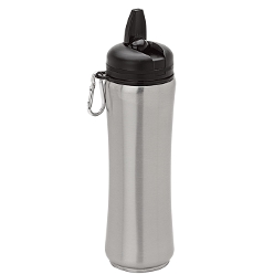 750ml Stainless Steel Bottle with Carabiner: 18/8 Painted stainless steel, Screw-off lid, Carabiner clip, Gravity feed pop-up spout