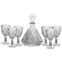 7pc glass decanter set with 6 glasses packed in polystyrene foam and eco box, (decanter: 19x13.4cm) (Glasses: 12.5cm)