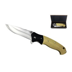 8cr blade black and wood handle folding knife with belt clip in wooden gift box