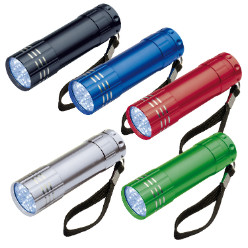 9 LED Metal Torch with loop. available in various colours