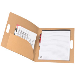 A4 Cardboard notebook with storage compartment. pen loop and integrated carry handles