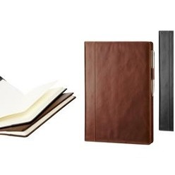 A4 Notebook with A4 Italian leather slip on cover, 232 cream lined pages, holds A4 notebook - included, pen loop, detailed stitching