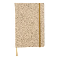 A4 PU covered notebook, Cork print, 96 lined pages, ribbon marker, matching nylon elastic band closure