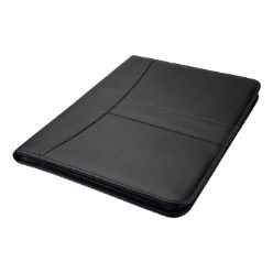 Leatherette Material, zip closure, 40 lined pages, 5 card slots, ID window, elastic pen loop