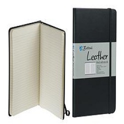 Leather cover, Cream lined paper, Elastic string closure, Ribbon page marker, Number of pages: 232, Embossing, Expanding inner pocket