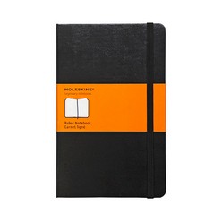 240 pages, thread bond, rounded corners, acid free paper, bookmark, elastic closure and an expandable inner pocket with Moleskine history booklet