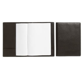 A5 Notebook with black leather slip on cover, holds A5 notebook - included, detailed stitching, 232 cream lined pages, pen loop