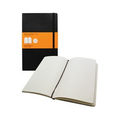 192 pages, thread bonded, rounded corners, acid free paper, bookmark, elastic closure and an expandable inner pocket with Moleskine history booklet