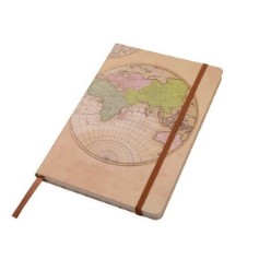 A5 World Map Notebook, Thermo PU, 80 Lined Pages, Perforated Corners, Elastic Closure