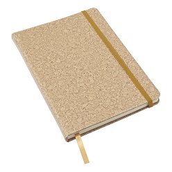 A6 PU covered notebook, Cork print, 96 lined pages, ribbon marker, matching nylon elastic band closure