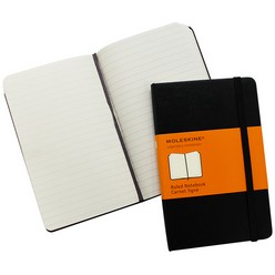 192 pages, thread bonded, rounded corners, acid free paper, bookmark, elastic closure and an expandable inner pocket with Moleskine history booklet