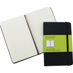 192 pages, thread bonded, rounded corners, acid free paper, bookmark, elastic closure and an expandable inner pocket with Moleskine history booklet