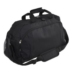 Designed for versatility, this sporty and stylish tog bag is the perfect companion for carrying your training gear for gym or your essentials for those, weekend trips. It features a side shoe zip compartment, single side mesh pocket, front pocket with zip closure, main compartment with zip closure, , inside pocket, webbing handles with padded grip, four square rubber feet, adjustable padded straps, toggle zip pullers , 600D