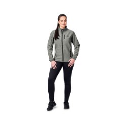 Stylish design with panel work, contrasting full zip with chin protector, contrasting zip pockets, semi-elasticated cuffs, Regular fit, Melange Softshell,  46/46/8 polyester cationic spandex, Lined in fleece