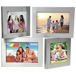 Adjustable Aluminium Photo Frame, Holds 10cm x 10cm photo, 4 in 1 Adjustable Design, Brushed Aluminium Frame