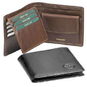 Italian leather Wallet with banknote section, credit card pockets on and underneath flap, coin pocket, in gift box