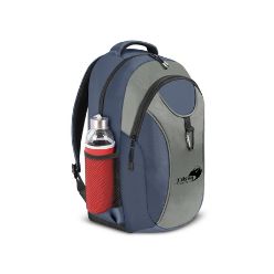 600D, front panel with carabineer clip, zip puller with toggle, padded back panel and shoulder straps