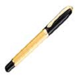Metal ballpoint and rollerball pen packaged in a black presentation box with black satin inner