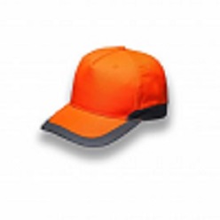100% Polyester pre-curved peak with embroided self colour eyelets, 5 panel structured, 4 needle stitch poly cotton twill sweatband, contrast velcro emclosure to accommodate adjustability, reflective tape on edge of peak and along edge of panels